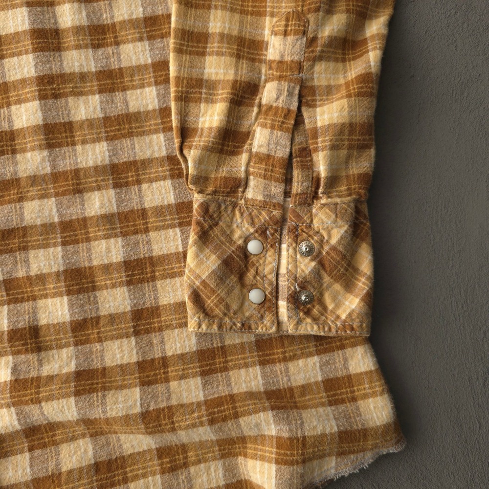 Vintage 70s Golden Horse Brown Plaid Western Pearl Snap Shirt Large - Picture 5 of 10
